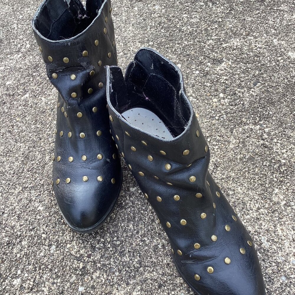 Ankle Boots, Black Studded, Vegan, Edgy, Bold, Size 7.5, Women's